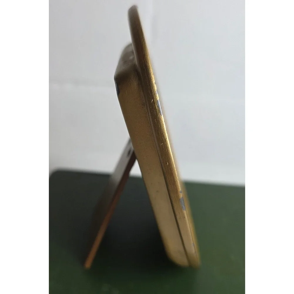 Vintage Bucklers Yellow Enamel Floral Oval Picture Frame Gold Tone Metal Easel